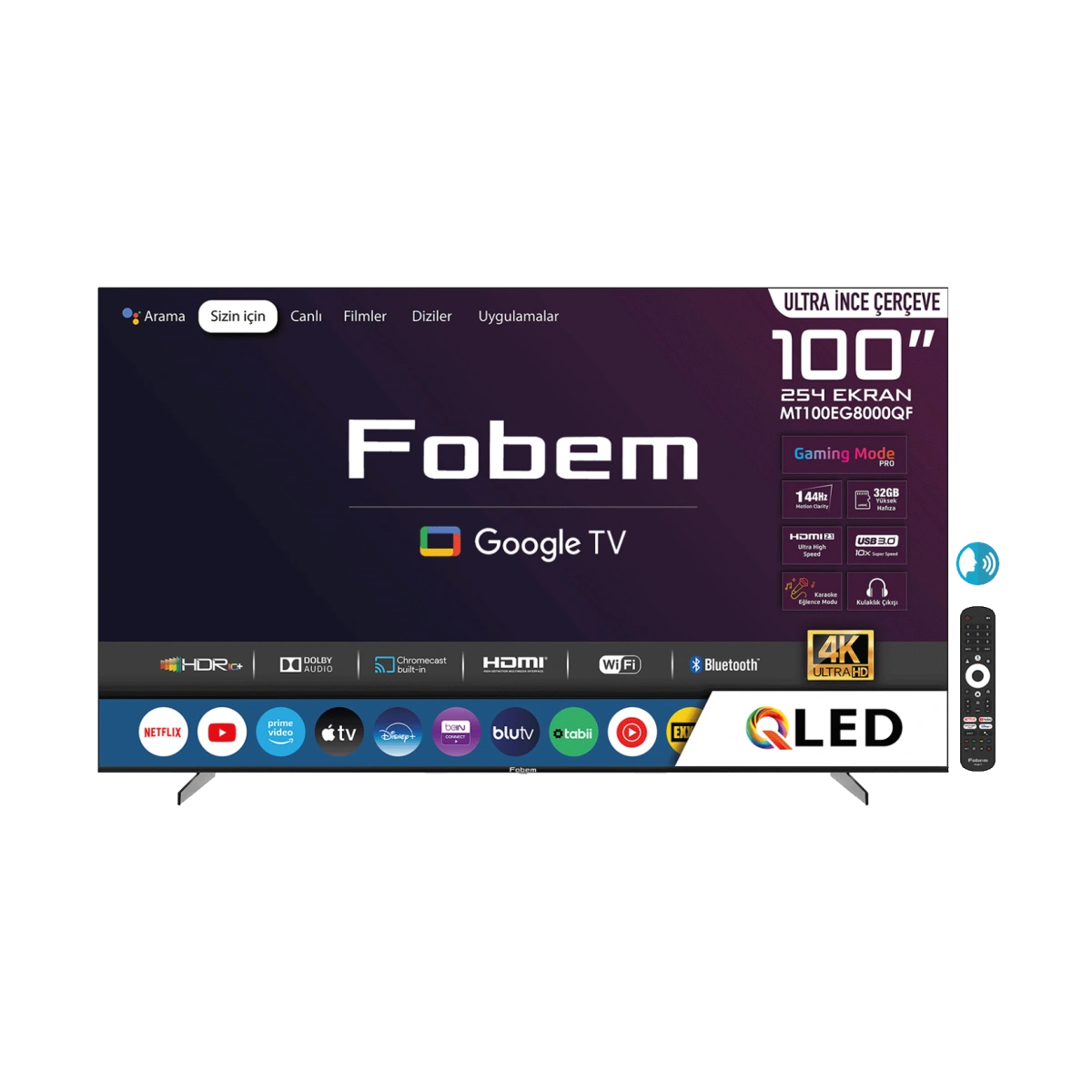 Fobem Televizor Smart QLED 144Hz 4K UltraHD 100", Google TV - MT100EG8000QF